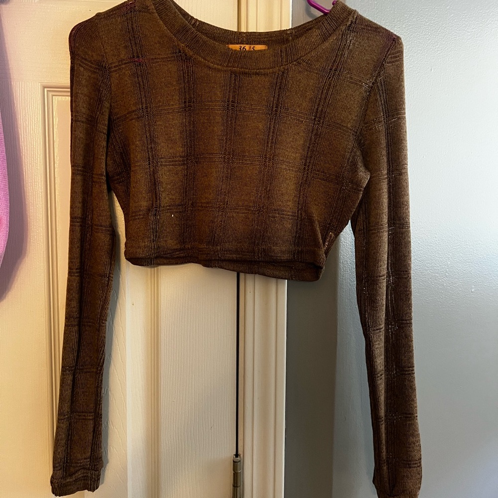 Wild Fable Brown Checkered Crop Top